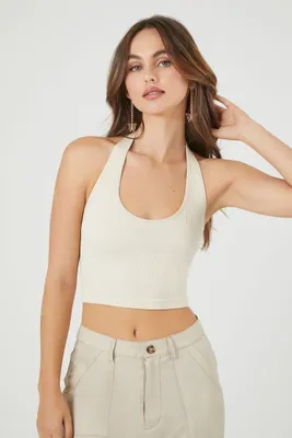 Women's Cropped Halter Top in Sandshell, M/L