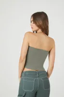 Women's Cotton-Blend Cropped Tube Top in Dark Olive, XL