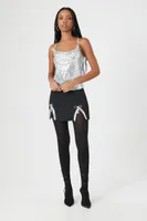 Women's Sequin Cowl Neck Cami in Silver Small