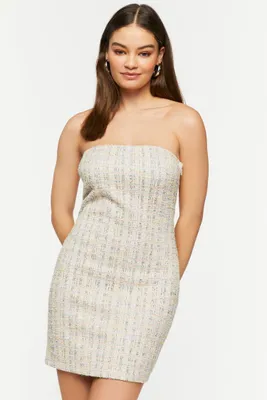 Women's Tweed Tube Mini Dress in White Medium