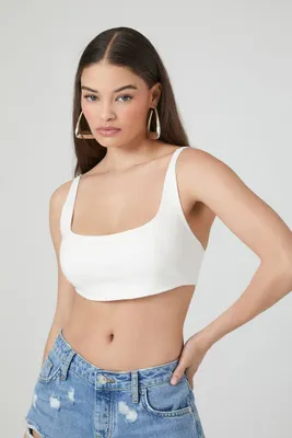 Women's Ponte Knit Super Cropped Tank Top in White Medium