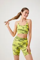 Women's Active Camo Print Biker Shorts in Acid Green/Green, XS