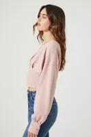 Women's Plunging Surplice Crop Top in Blush Small