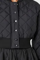 Women's Cropped Quilted Bomber Jacket in Black, XL