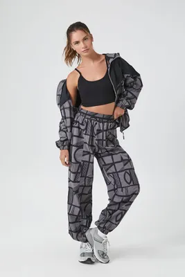 Women's Active Geo Print Windbreaker Joggers in Charcoal/Black, XS