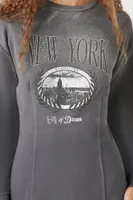 Women's Fleece New York Graphic Mini Dress in Charcoal, XL