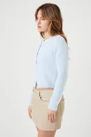 Women's Fuzzy Knit Zip-Up Sweater Light Blue