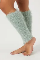 Fuzzy Knit Leg Warmers in Green Haze