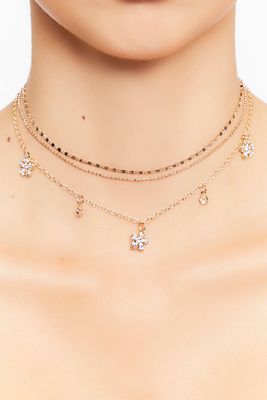 Women's Floral Rhinestone Necklace Set in Gold/Clear