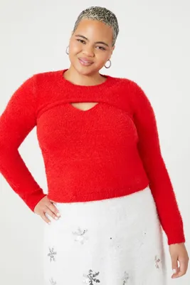 Women's Sweater-Knit Crop Top & Cami Set Red,