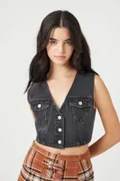 Women's Cropped Denim Vest in Charcoal Small