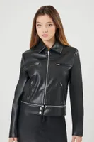 Women's Faux Leather Zip-Hem Moto Jacket