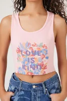 Women's Ribbed Love Is Kind Tank Top in Pink, XL