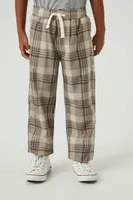 Kids Drawstring Plaid Pants (Girls + Boys) in Cream, 13/14