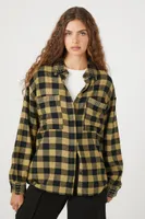 Women's Oversized Studded Flannel Shirt in Yellow Large