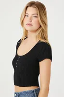 Women's Sweater-Knit Crop Top in Black Large