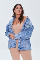 Women's Marble Print Denim Jacket in Medium Denim/White, 0X