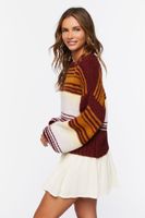 Women's Striped Balloon-Sleeve Sweater Burgundy