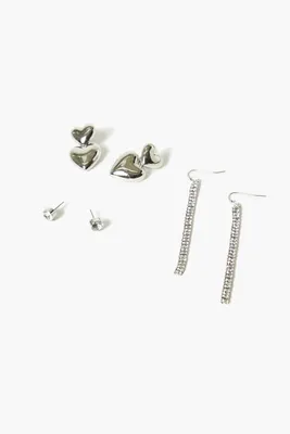 Women's Rhinestone Drop Earring Set in Silver/Clear