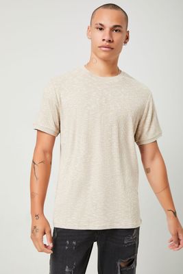 Men Ribbed Textured Melange T-Shirt in Taupe, XXL