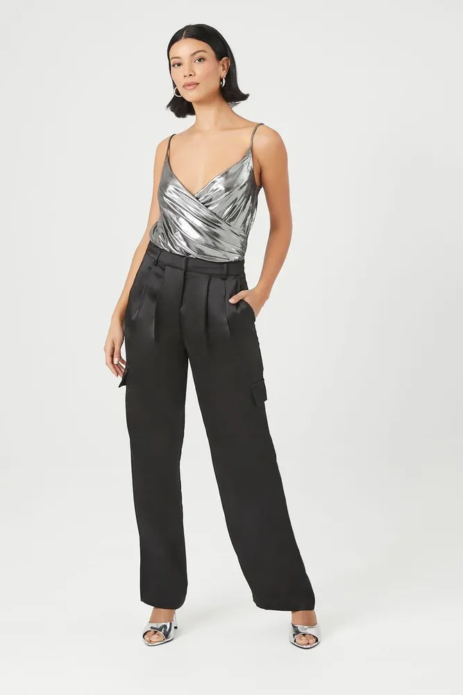 Satin Wide-Leg Split-Hem Pants