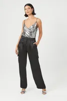 Women's Satin Cargo Pants Black