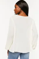 Women's Pleated Peasant-Sleeve Top in Vanilla Small