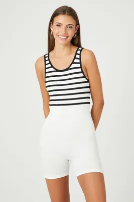 Women's Seamless Striped Romper in White/Black, M/L