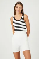 Women's Seamless Striped Romper in White/Black, M/L