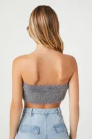 Women's Faux Fur Cropped Tube Top in Dark Grey Small