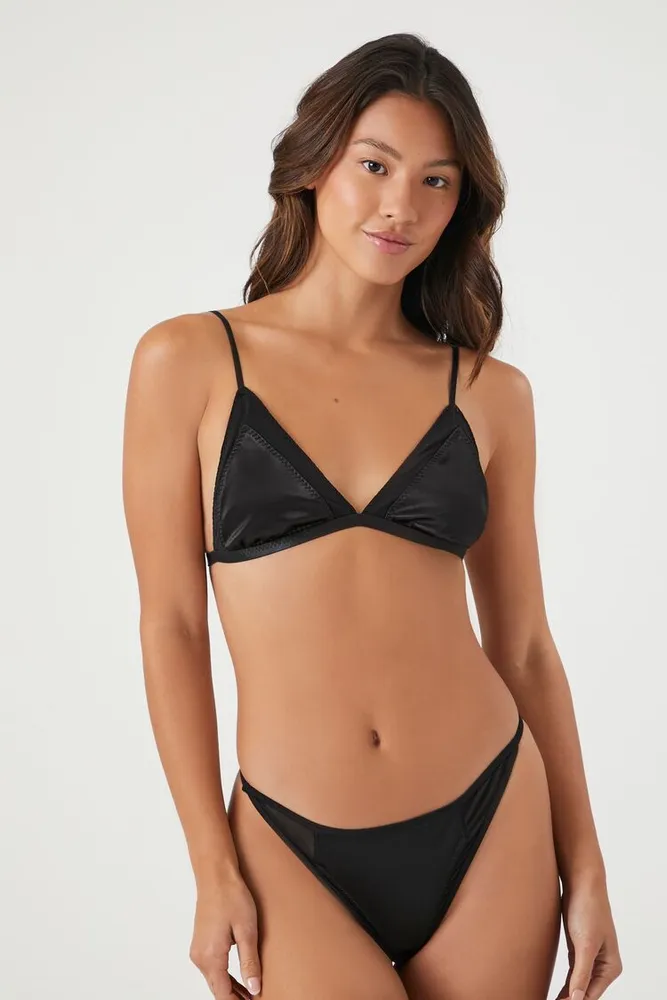 Forever 21 Women's Satin Thong Panties in Black Small