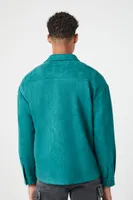 Men Faux Suede Drop-Sleeve Shirt in Hunter Green Small