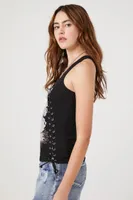 Women's Last Rose Graphic Lace-Up Tank Top in Black, XS