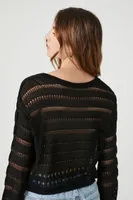 Women's Cropped Open-Knit Sweater in Black Small