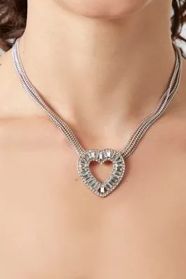 Women's Layered Heart Pendant Necklace in Silver/Clear