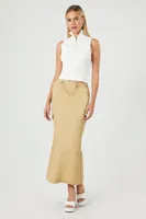 Women's Twill Toggle Drawstring Midi Skirt in Khaki Small