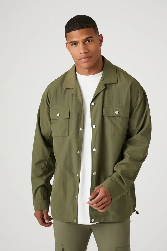 Men Nylon Long-Sleeve Shirt in Olive, XXL