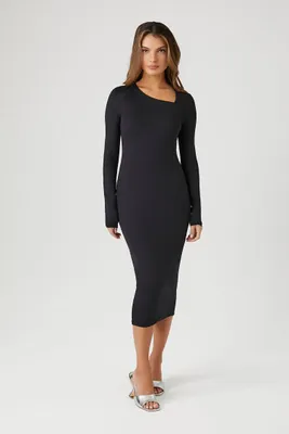 Women's Asymmetrical Bodycon Midi Dress Black,