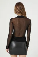 Women's Sheer High-Neck Top in Black, XS