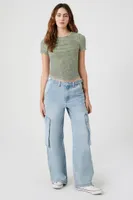 Women's Ribbed Acid Wash Cropped T-Shirt in Cypress Large