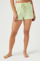 Women's Ribbed Drawstring Pajama Shorts in Pistachio Small