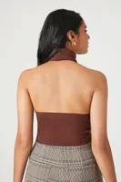 Women's Turtleneck Halter V-Hem Top in Chocolate Small