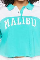 Women's Malibu Graphic Cropped Polo Shirt in Green, 0X