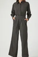 Women's Pinstriped Straight-Leg Jumpsuit in Black Small