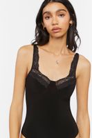 Women's Floral Lace-Trim Bodysuit Small