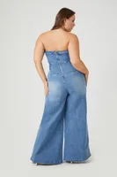 Women's Denim Wide-Leg Jumpsuit in Medium Denim, 4X