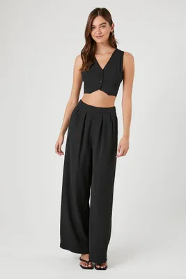 Women's Cropped Vest & Trouser Pants Set in Black Large