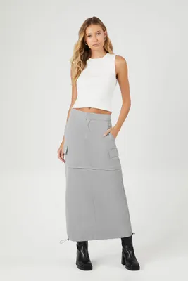 Women's Toggle Cargo Maxi Skirt in Grey, XS