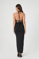 Women's Cutout Halter Slit Midi Dress in Black Medium