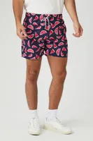 Men Watermelon Print Swim Trunks in Black Large